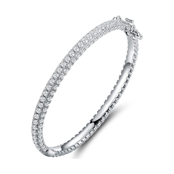 Jewelry - 18K White Gold Plated CZ Eternity Bangle Bracelet With Box Clasp